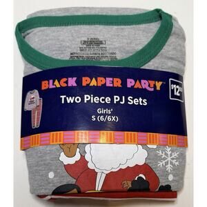 Black Paper Party Christmas Pajamas Black Santa Girls Small 6/6X New